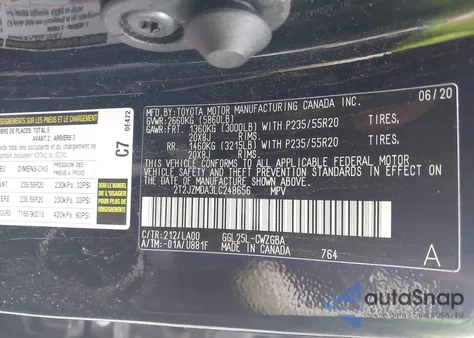 2020 Lexus Rx 350 из США, поврежденный, VIN 2T2JZMDA3LC248656